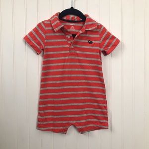 Baby Boy Coral Striped Polo Romper